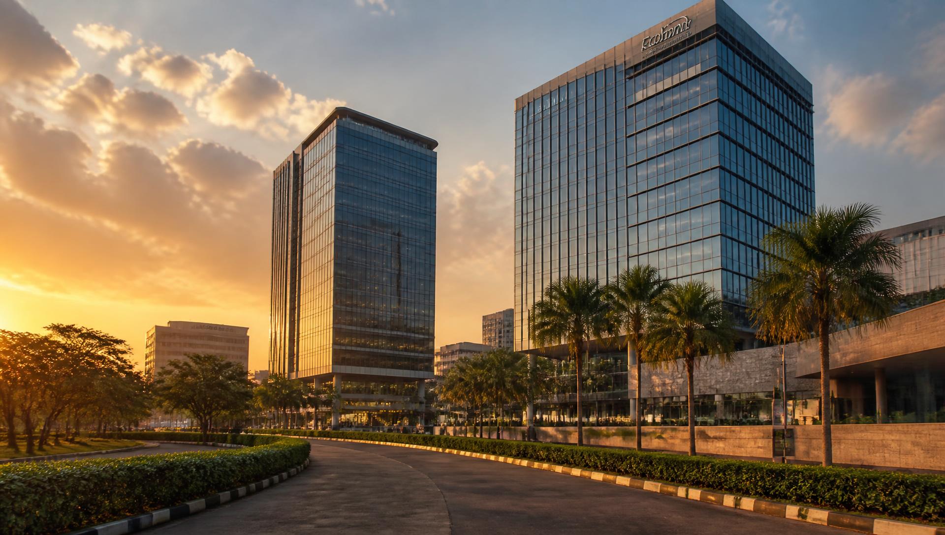 Modern African commercial development at golden hour